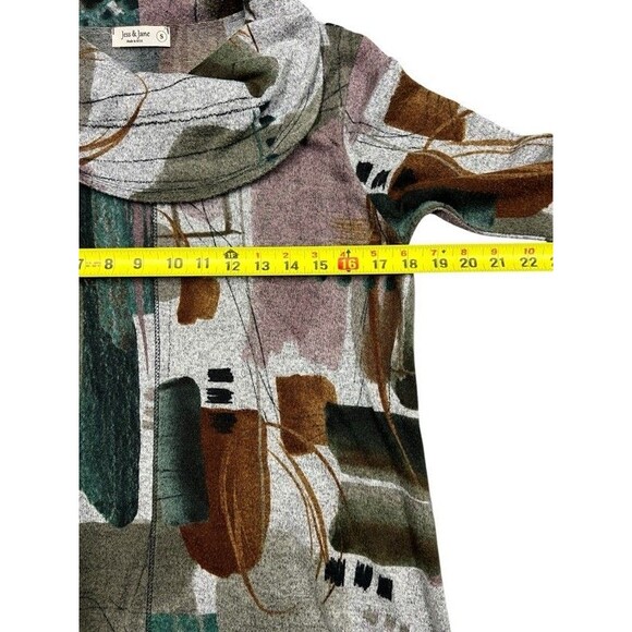 Jess & Jane Cowl Neck 3/4 Sleeve Artsy Abstract Print Tunic Top Size Small - Picture 9 of 10
